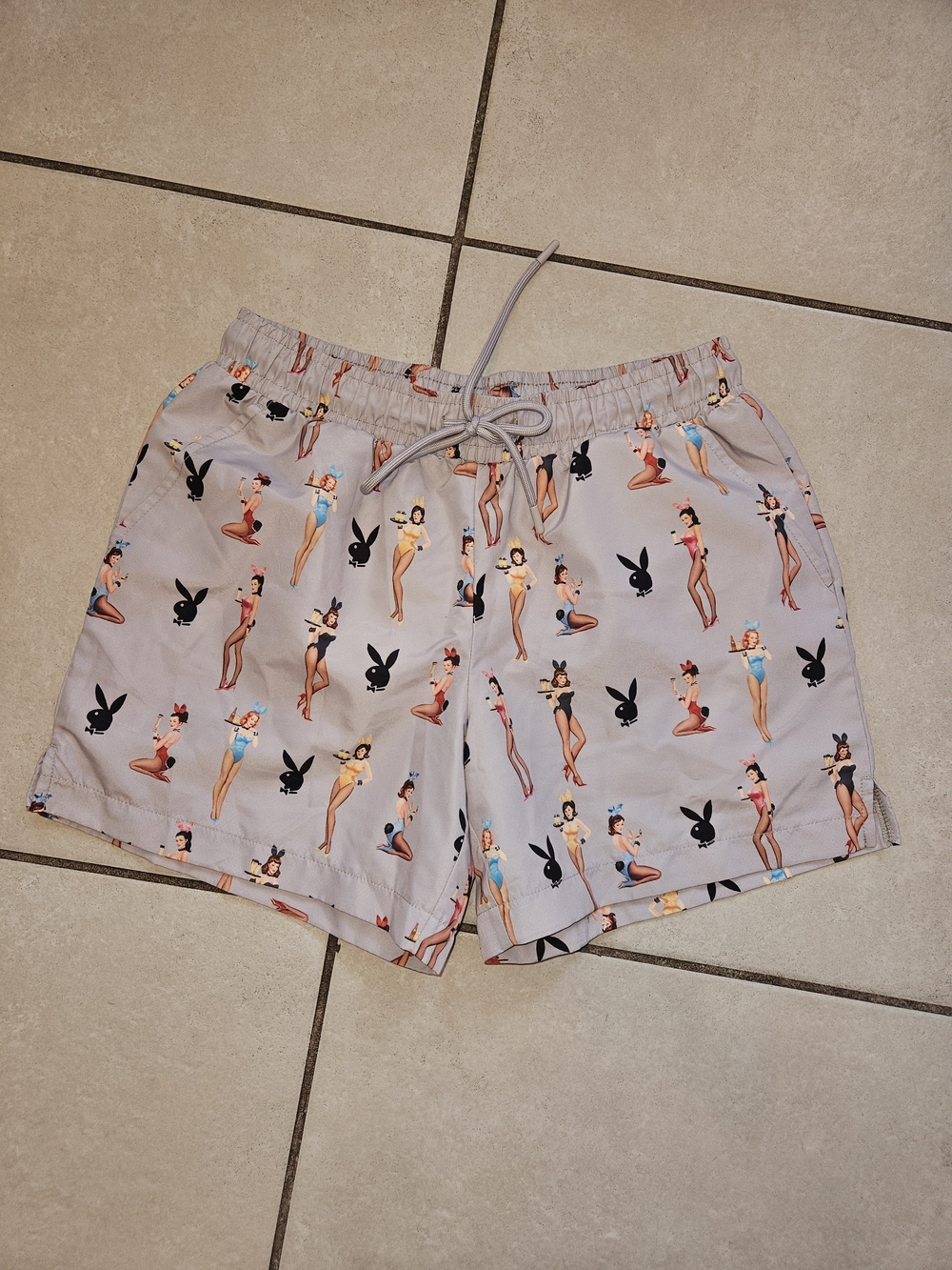 PLAYBOY Light Gray Pinup Print Athletic Shorts